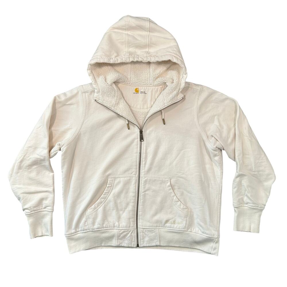 Carhartt Sherpa Lined Hoodie Women’s XXL Sweatshirt Cream White Full Zip